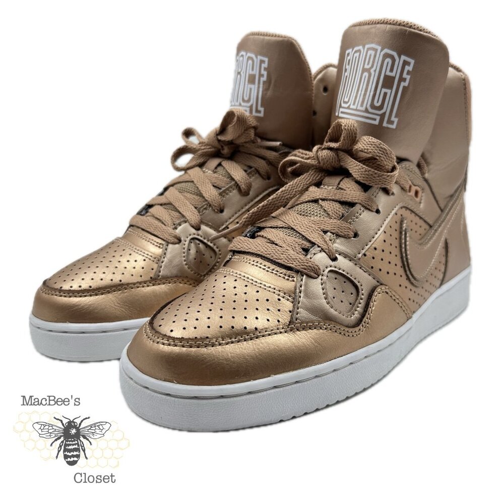 NIKE Son of Force High Top Sneakers Shoes Metallic Red Bronze Gold Size 8.5 Wmns